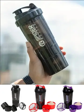 Shaker Bottle With Power Container 2 Tiers Protein Shakes Powder Shaker Bottle Sports Water Bottle Ideal For Sports Gym Fitness