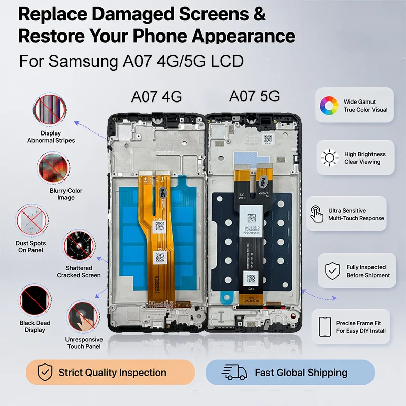 AAA 6.7'' For Samsung Galaxy A07 4G 5G LCD SM-A076B Display Touch Screen For SM-A075B Pantalla SM-A075M Replacement Repair Parts