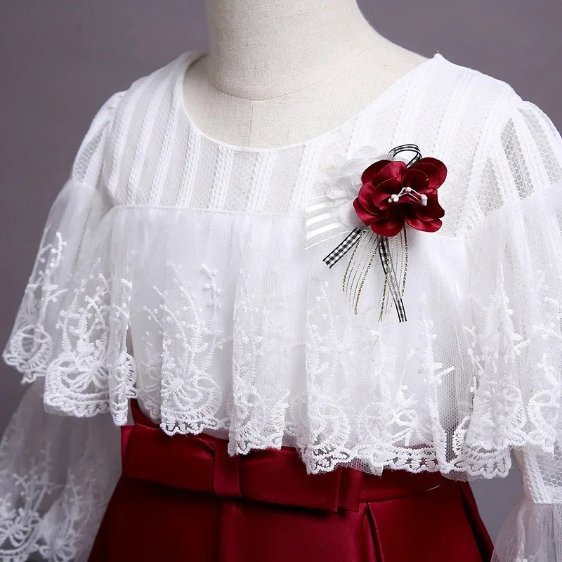 Vestido de satén de princesa para niños, vestido de baile de graduación, espectáculo de paseo, hasta el tobillo, cuello redondo, vestidos de flores para niñas, nuevo