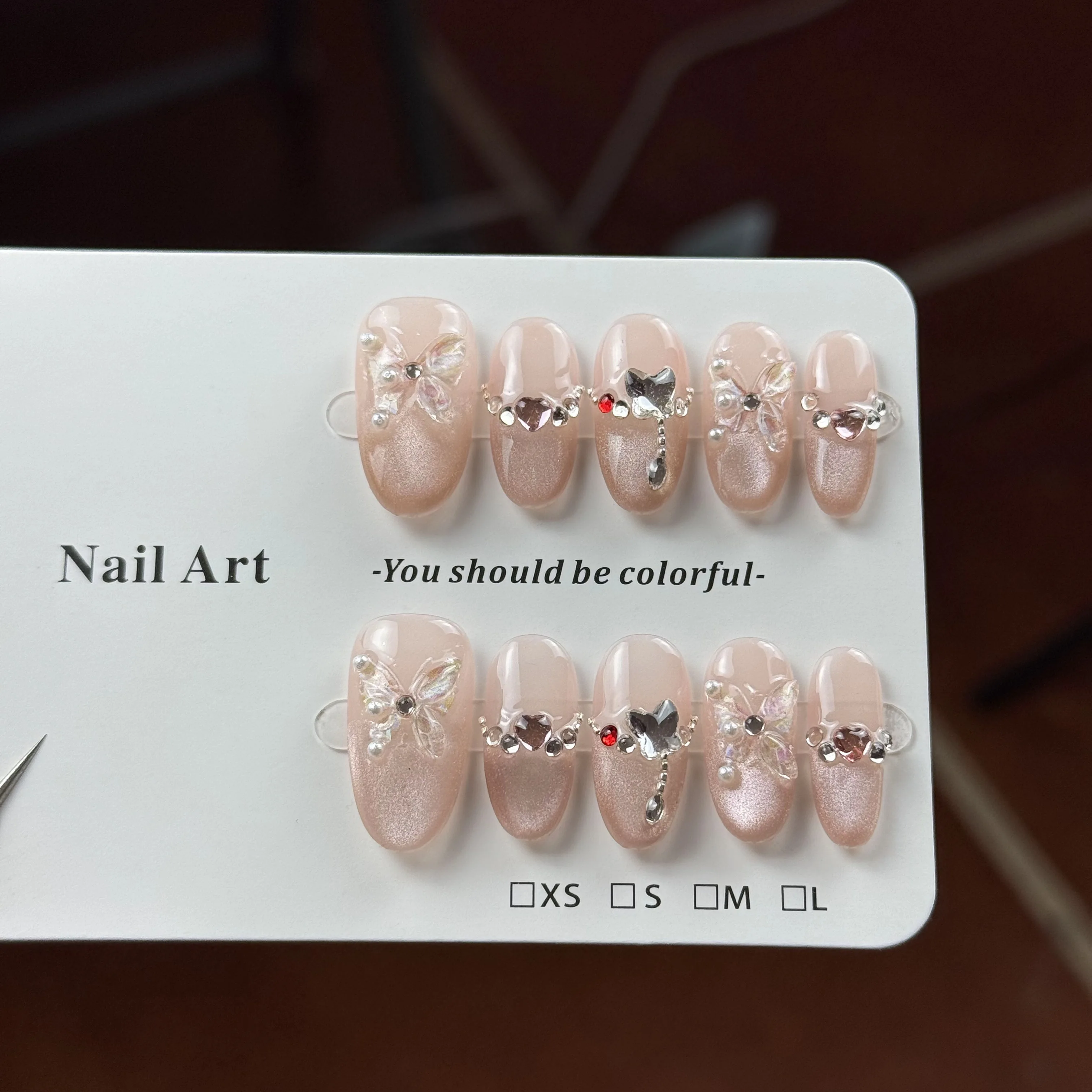 10pcs high-end Gentle and pure, hand-painted three-dimensional butterflies, hearts, sparkling ice-transparent gradient cat eyes