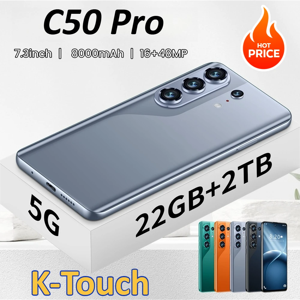 Telefoni Cellulari K-Touch C50 Pro Smartphone 7.3 Pollici Android 15 22GB 2TB 8000mAh Sblocco Facciale 5G Dual SIM Fotocamera 16+48MP Versione Globale