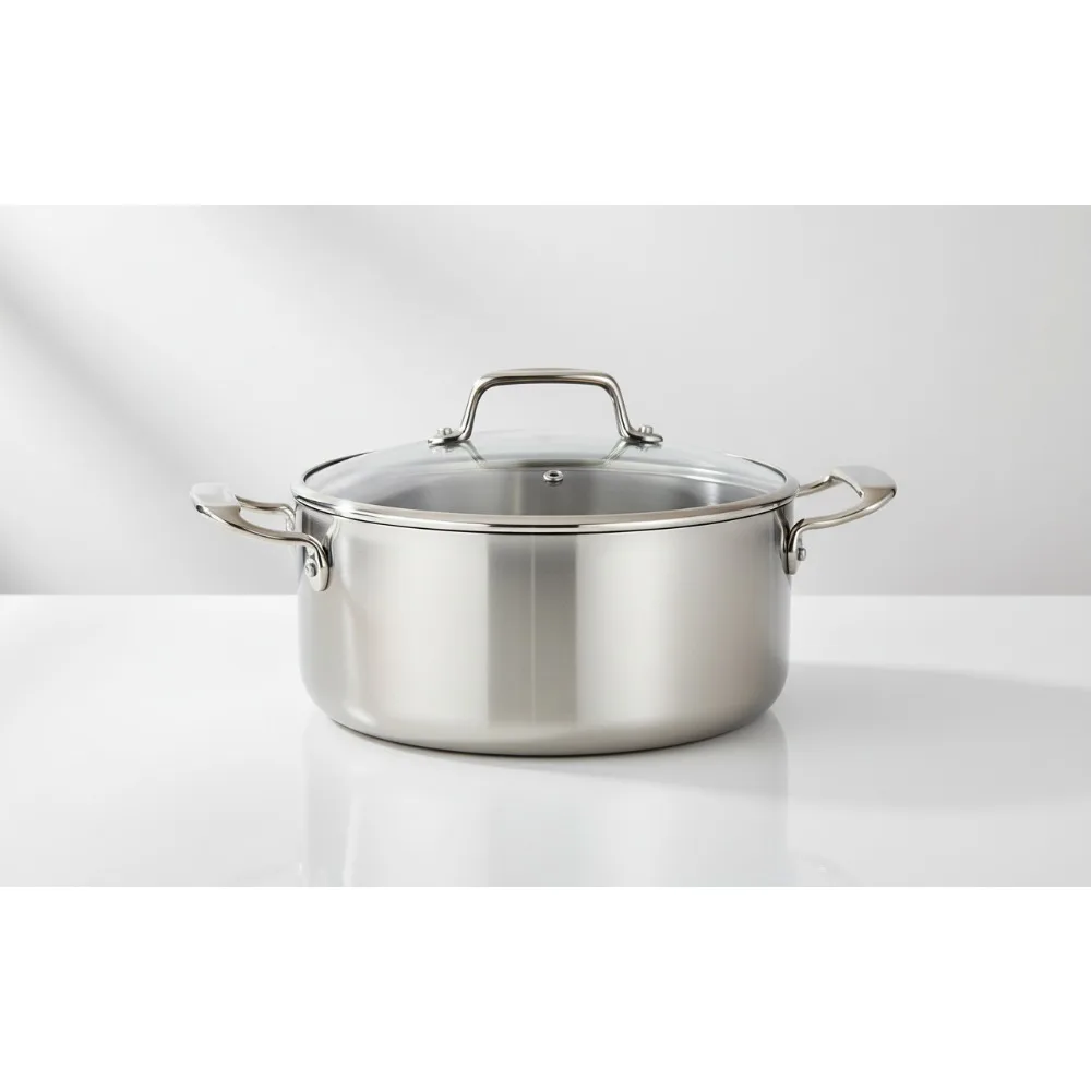 

Premium 5-Quart Dutch Oven with Glass Lid - Tri-Ply Stainless Steel, Induction-Ready & Dishwasher-Safe for Family Cooking