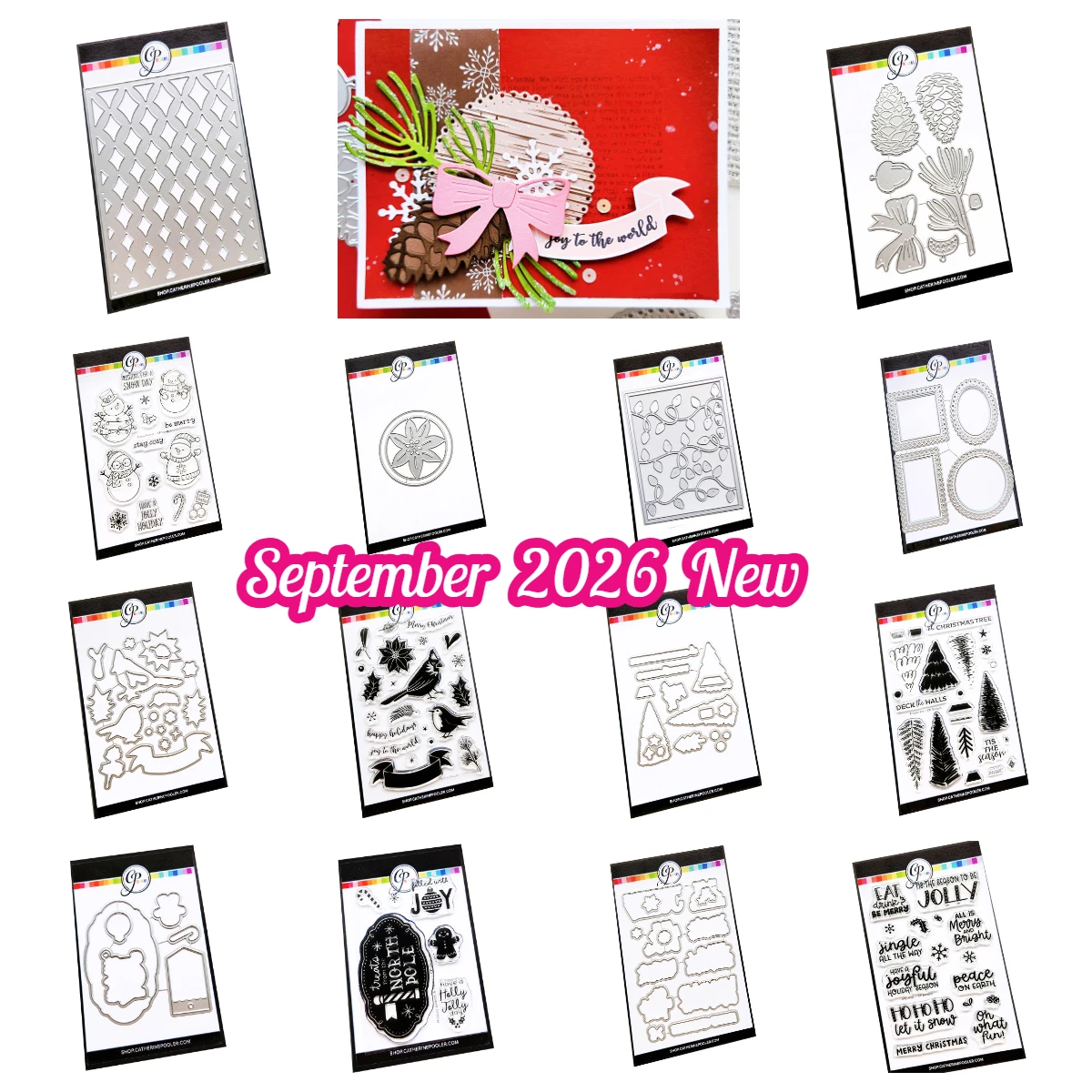 Pinecone & Pine Jolly Jingle Sentiments Poinsettia Silhouette Metal Cutting Dies DIY Handmade Scrapbook Diary September 2026 New