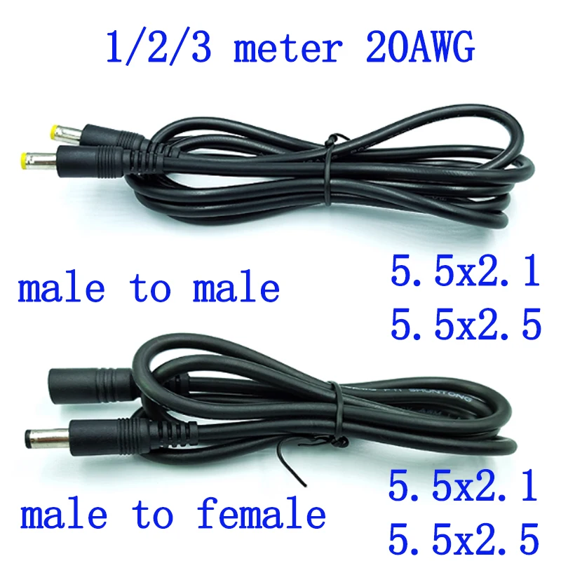 

1PC 5.5X2.1/2.5 5.5*2.1/2.5 Male To Male To Female DC Plug With 20WAG Copper Wire For Car Laptop Monitor DC Socket Connector