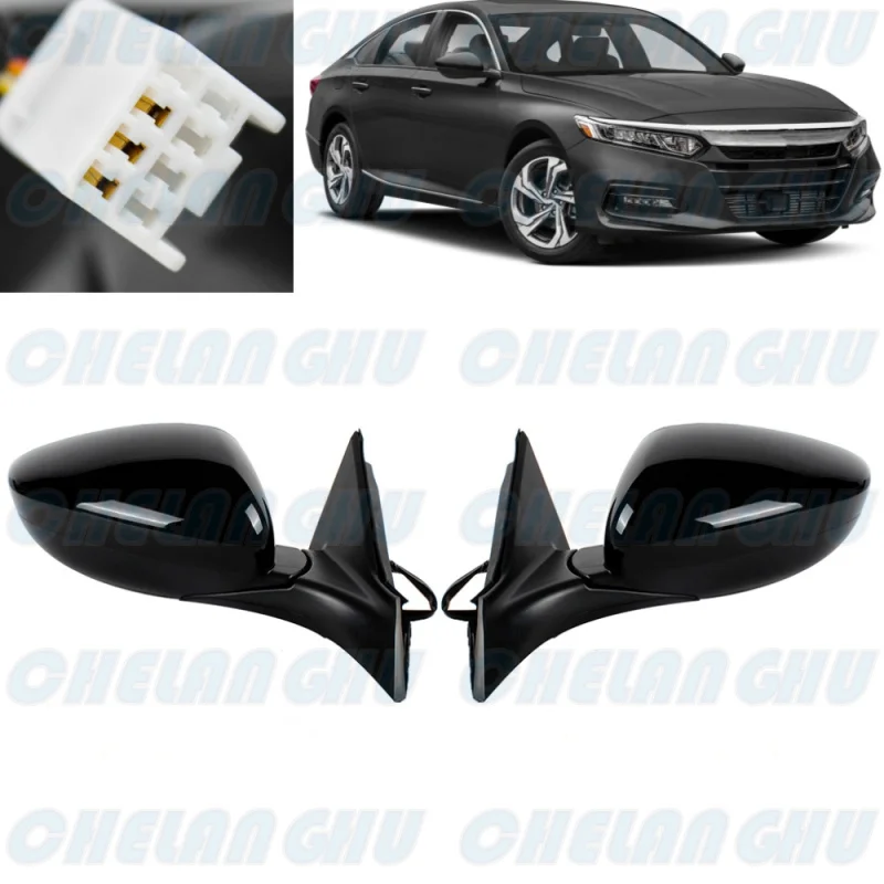 For Honda Accord 2018 2019 2020 2021 2022 1 Pair 3 Pins Black Painted Mirror Assembly With Power Adjust