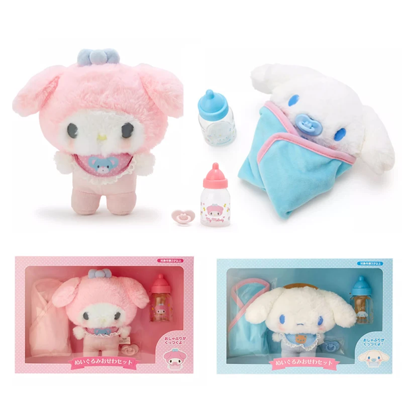 

Sanrio Hello Kitty Cinnamoroll My Melody Baby Dress Up Suit Sanrios Baby Pacifier Bottle Plush Doll Set Cute Doll Box Toys Gifts