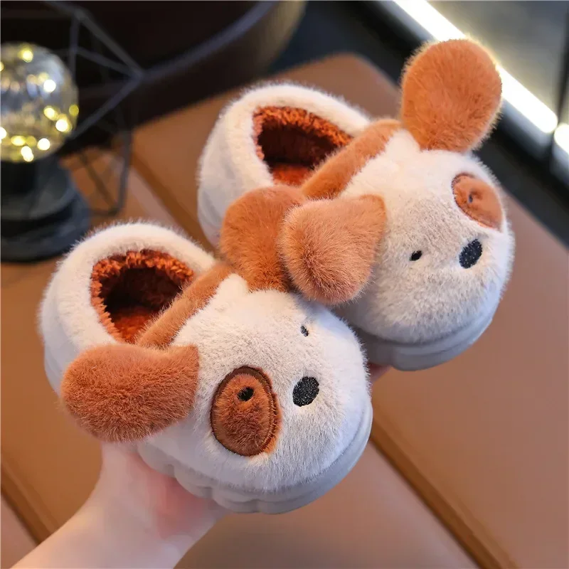 Zapatillas de algodón para niños, zapatos de felpa gruesos y cálidos para interiores y exteriores, zapatos de tacón para bolso de bebé y hogar,