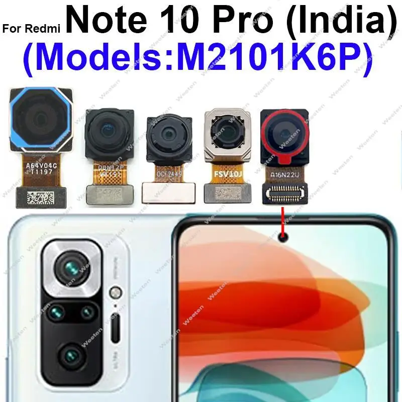 Rear Front Camera For Xiaomi Redmi Note 10 Pro M2101K6P India Version Front Selfie Facing Back Main Camera Flex Cable Parts