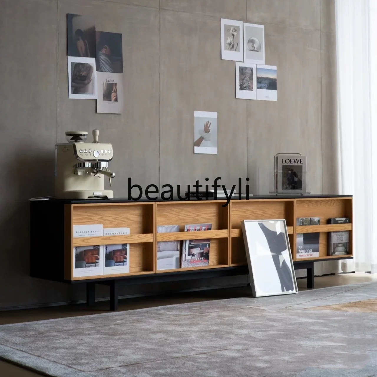 

Italian minimalist TV cabinet solid wood living room magazine cabinet simple modern living room cabinet