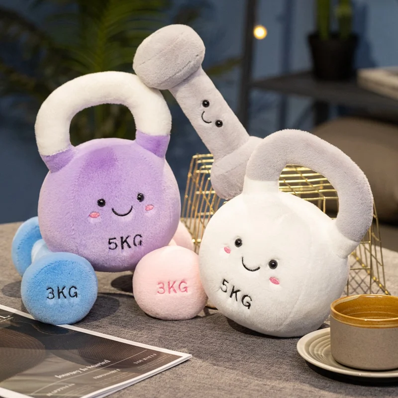 Simulation Fitness Equipment Plush Toy Kettlebell Dumbbell Stuffed Doll Kawaii Room Decor Birthday Xmas Gifts for Kids