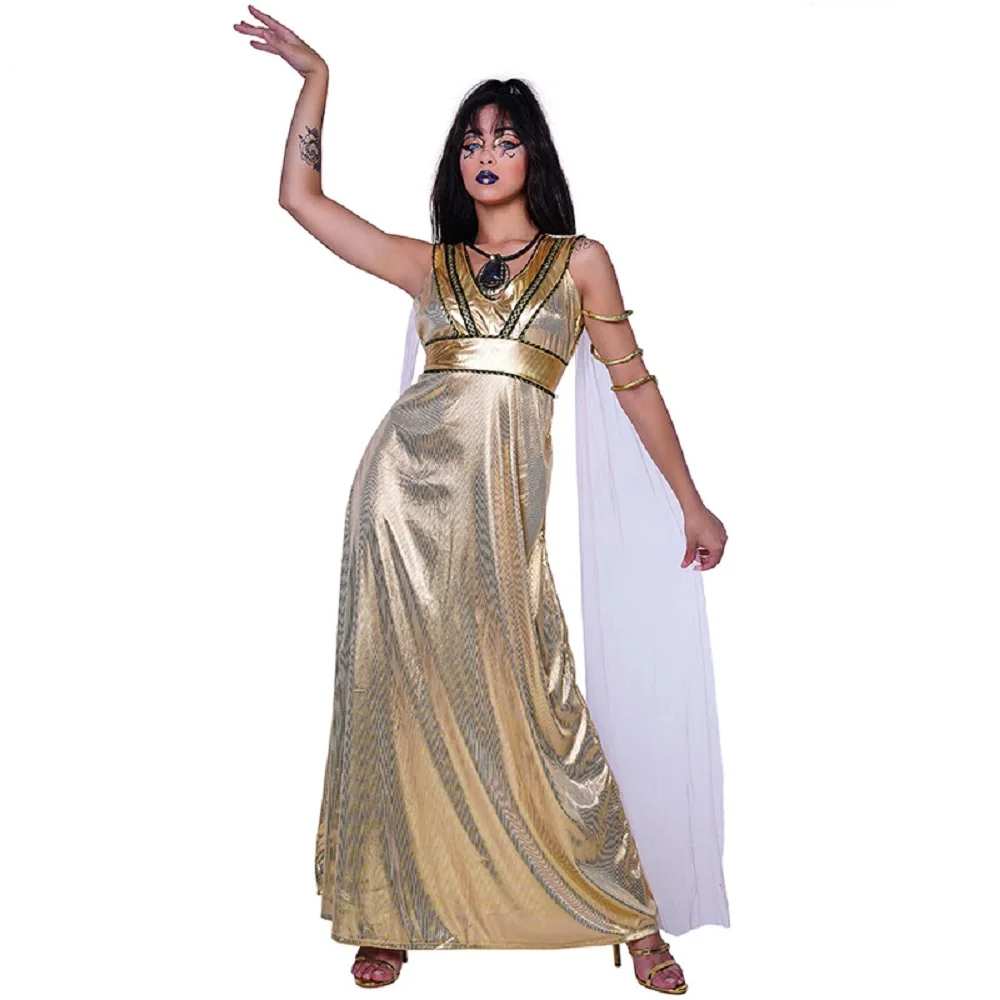 Disfraz de Cleopatra para mujer, vestido dorado Sexy de Drama Moderno del antiguo Egipto, para Halloween