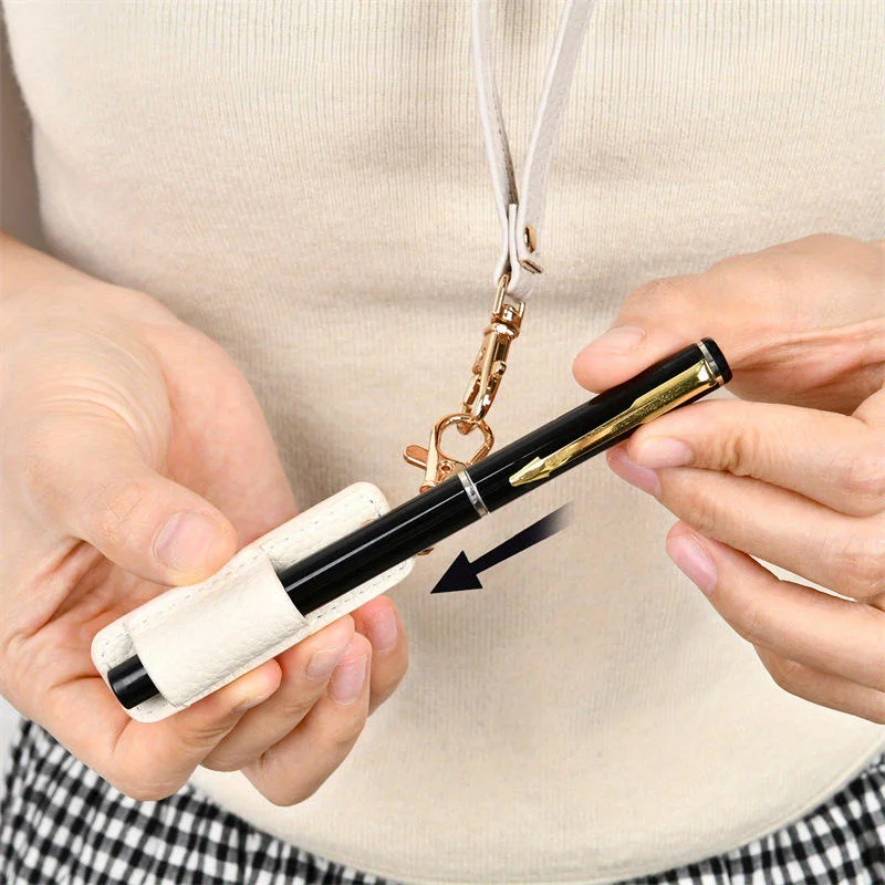 Creative Pen Holders Portable PU Leather Pen Pouch With Keychain Pen Case Pocket Clip Home And Office Storage Supplies