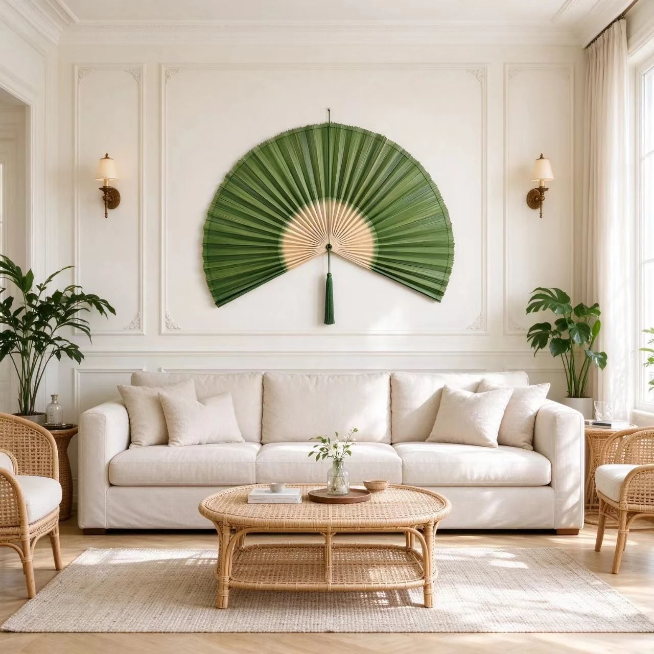 Handwoven Bamboo Wall Fan with Tassel, Oriental Large Hanging Fan, Home Wall Decor for Living Room Patio