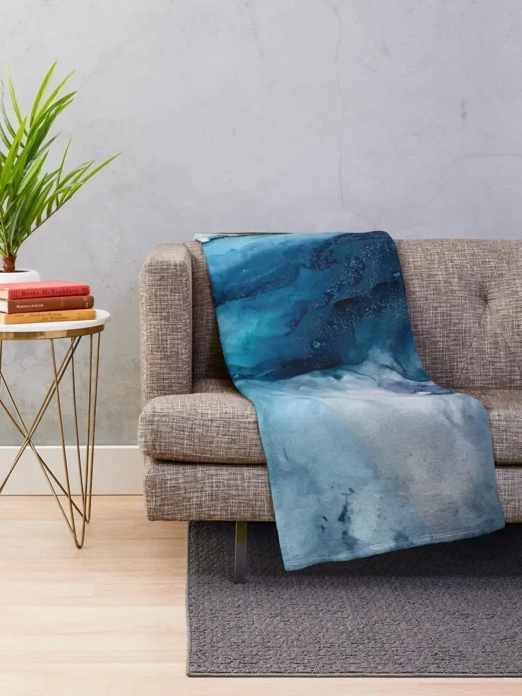 White Sand Blue Sea - alcohol ink painting Throw Blanket Furry Plush warm for winter Stuffeds Blankets