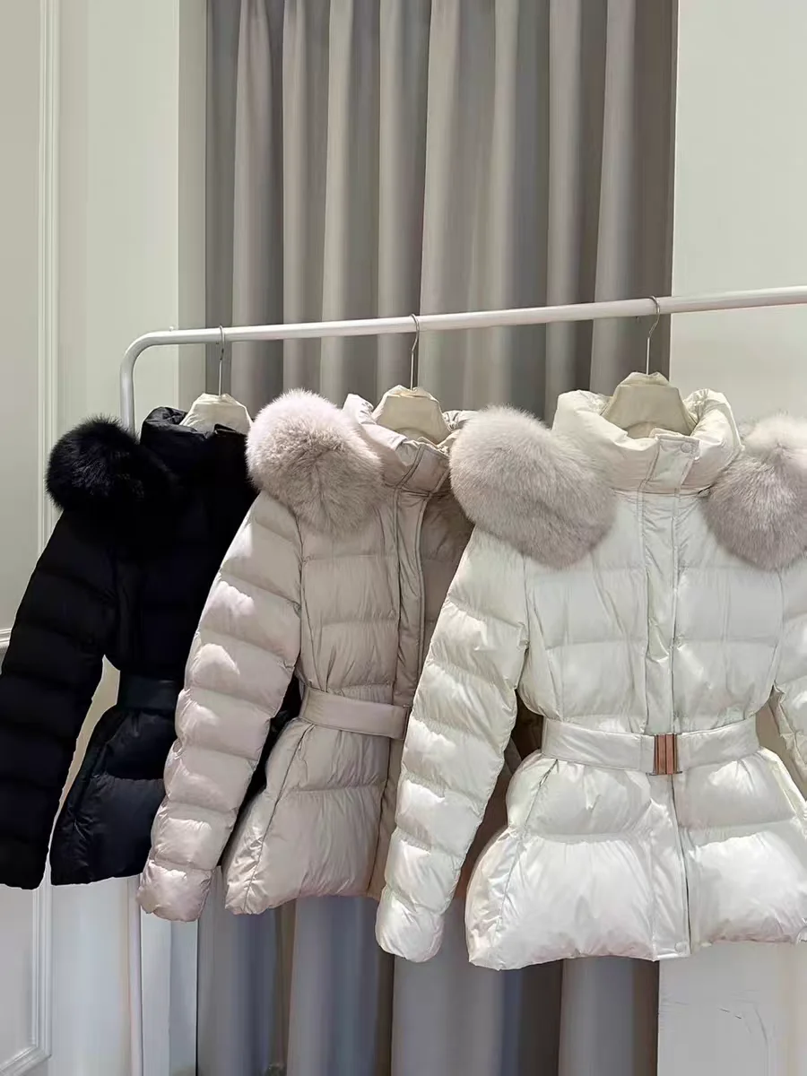 Korean New Winter Slim Waist Fitted Plus Size Thick Down Cotton Parkas Women Big Fur Collar Warm Coat Fashion Trendy Warm