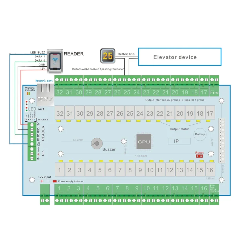 RFID TCP/IP elevador 32 pisos máquina botón Sensor ascensor placa base ascensor sistema de Control de acceso