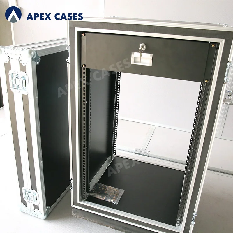 Flight Road Case, 14U 16U 18U Shockproof Rack Mount, Fireproof Laminate Audio Amp Transport Case, Heavy Duty Rack Case, EVA Foam