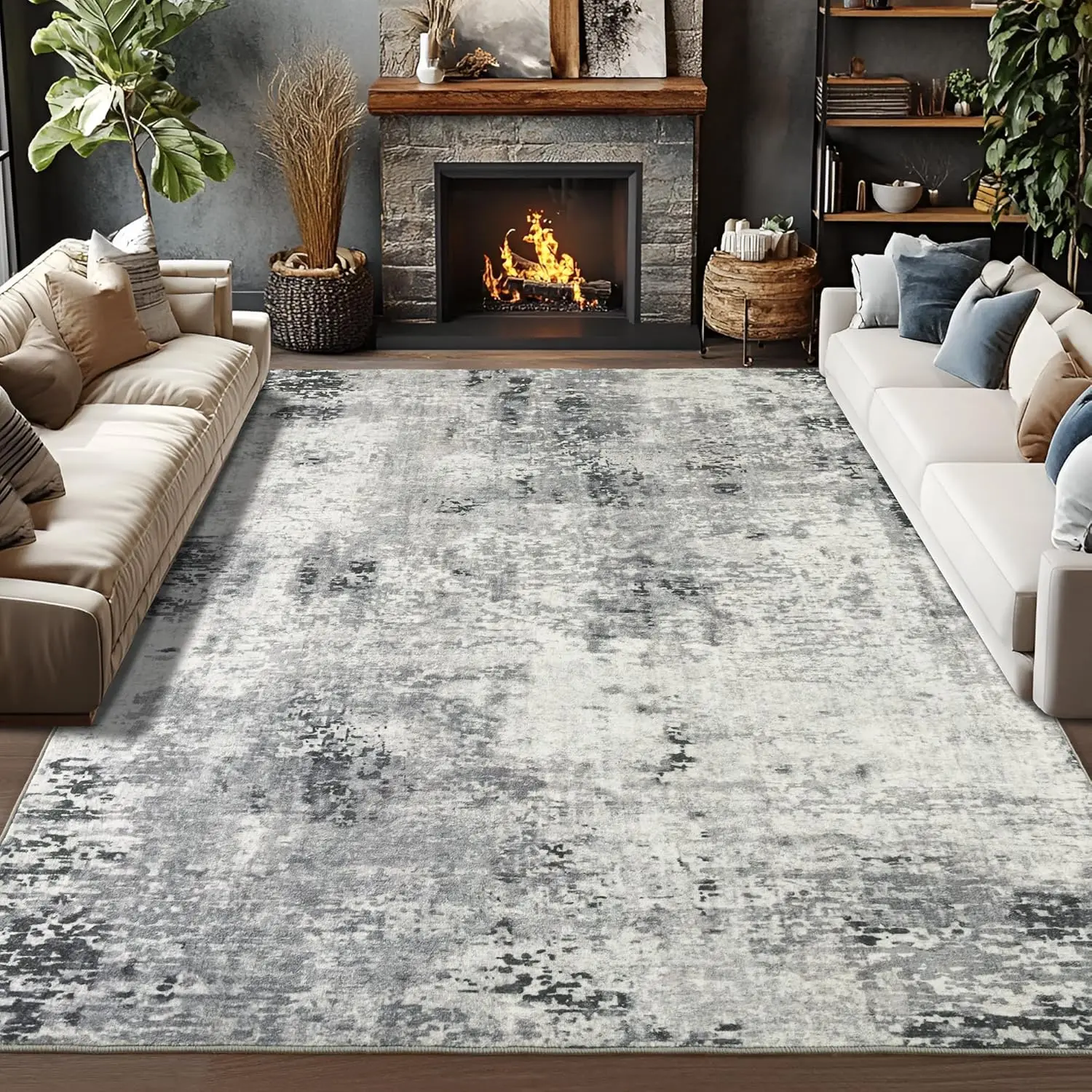 VIKAMA Modern Living Room Carpet Blue And White Gradient Texture Short Pile Anti Slip Easy To Clean Living Room Bedroom Carpet