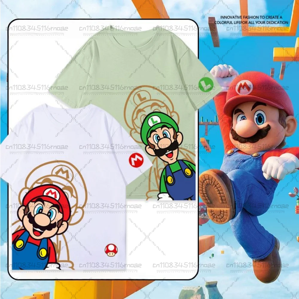 

2026 New Parent Child Y2k Men's Children's T-shirt Top Harajuku Style Super Mario Street Wear T-shirt Fashion Role Playing Top