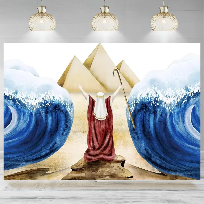 Happy Passover Backdrop Pesach Jewish Moses Parting Red Sea Jews Holiday Party Decor Wall Background Photographic Banner