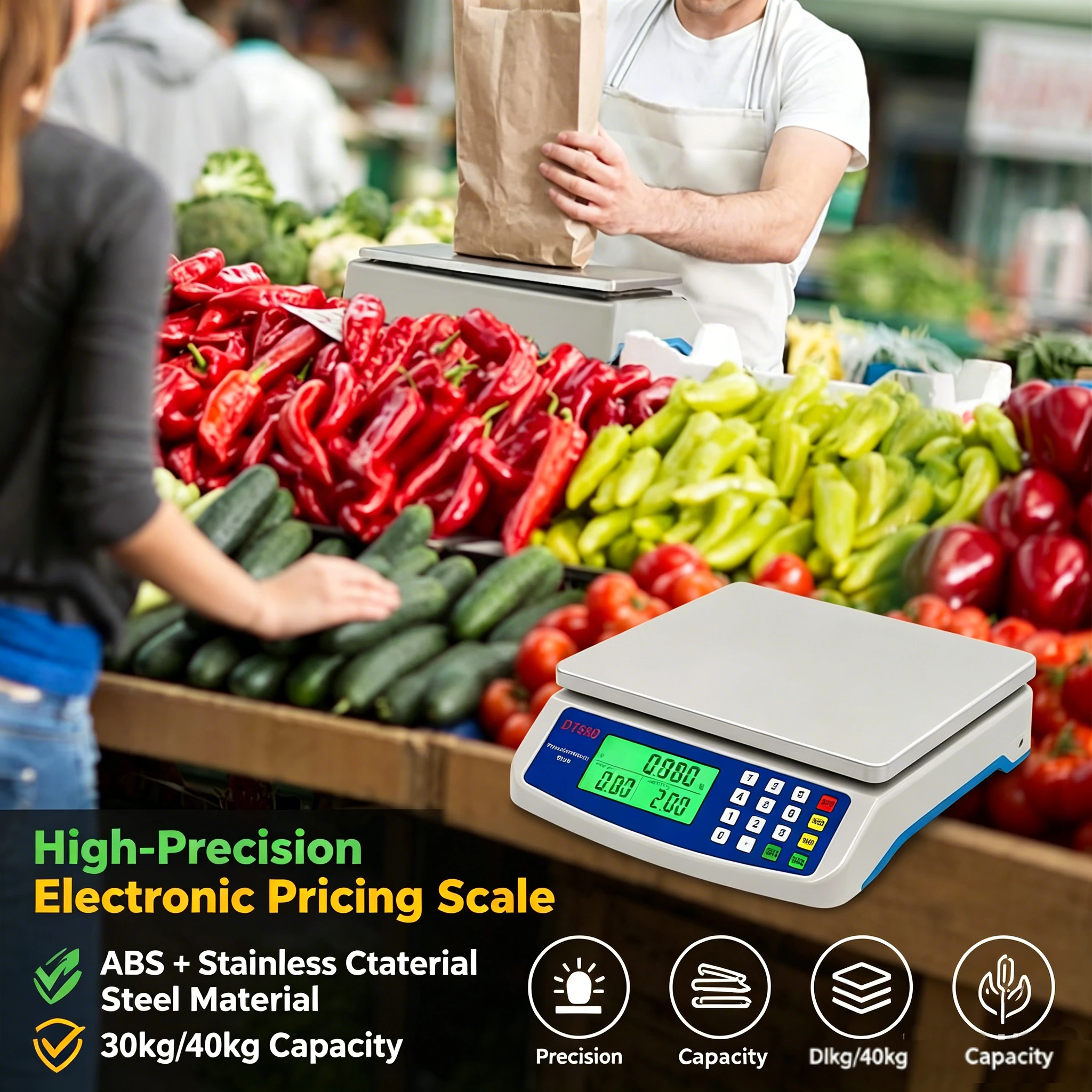 Portable Digital Price Computing Scale DT580 Commercial Table Balance 30kg/40kg For Grocery Store High Precision Tool