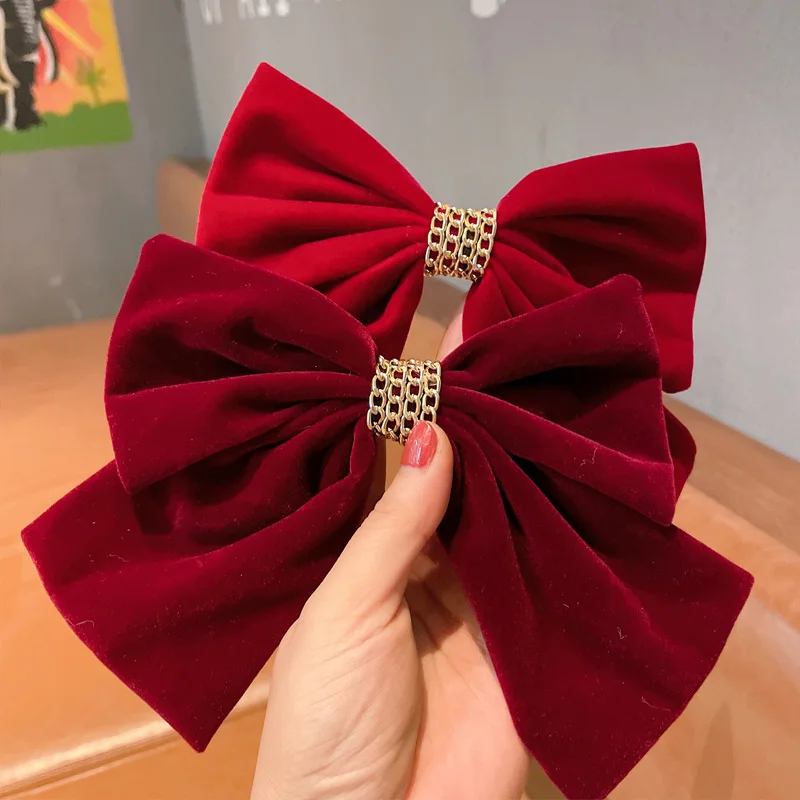 Fashion Festive Red Bow Scrunchies Hairpin for Women Christmas New Year Elastic Hair Bands Scrunchy Clip Pin Hair Accessories