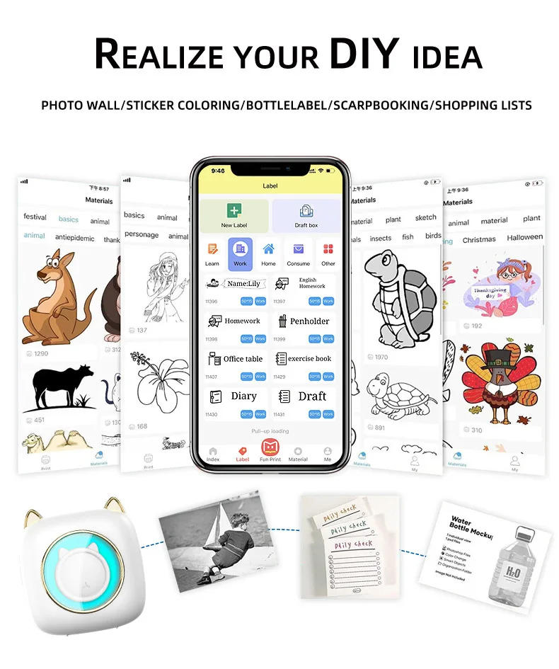 200dpi Mini Portable Thermal Printer Mobile Phone Android IOS Wireless BT Connect Printers Photo Lable