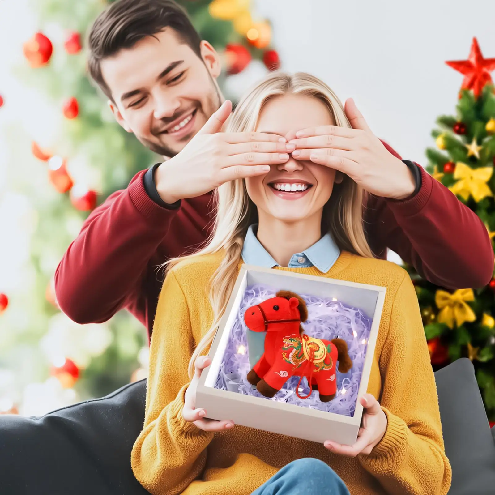 2026 سنة الحصان ألعاب من نسيج مخملي دمية مريحة لينة للعام الصيني الجديد عيد الميلاد هدية عيد ميلاد وديكور المنزل هبوط السفينة