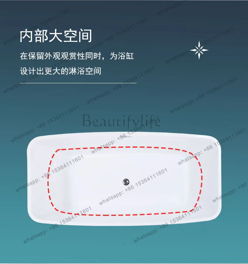Hotel bed and breakfast with acrylic simple thin edge seamless splicing independent square bathtub