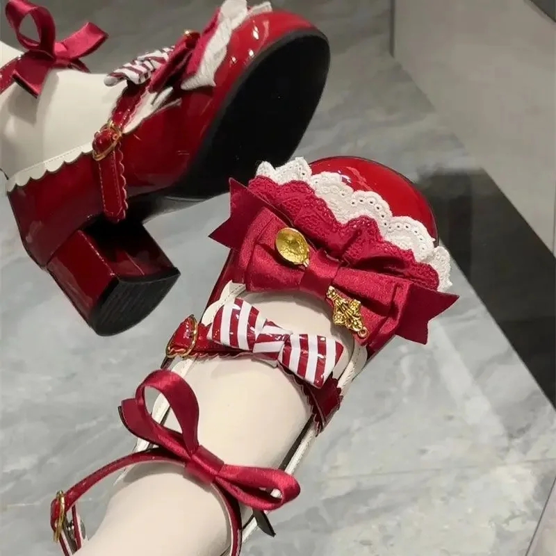 

Princess Style Lace Low-Heeled Lolita Shoes Students Cute Sweet Soft Girl Leather Shoes Chic Bow Princess Cosplay Shoes