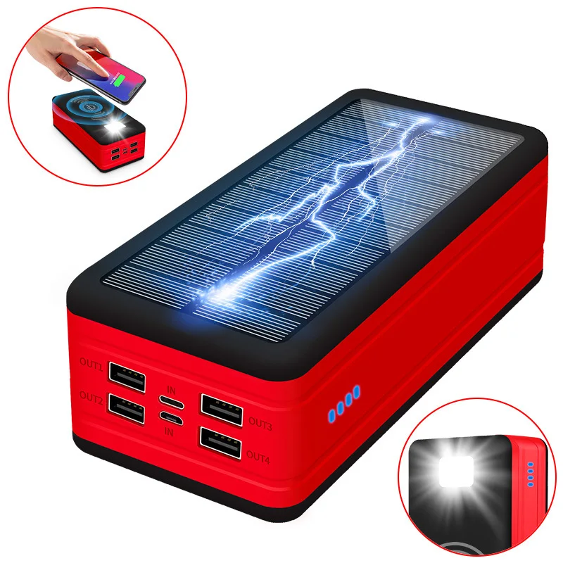 Private Mold 50000 MAh Solar Wireless Power Bank Large Capacity Outdoor with Camping Light Mobile Power Supply Factory