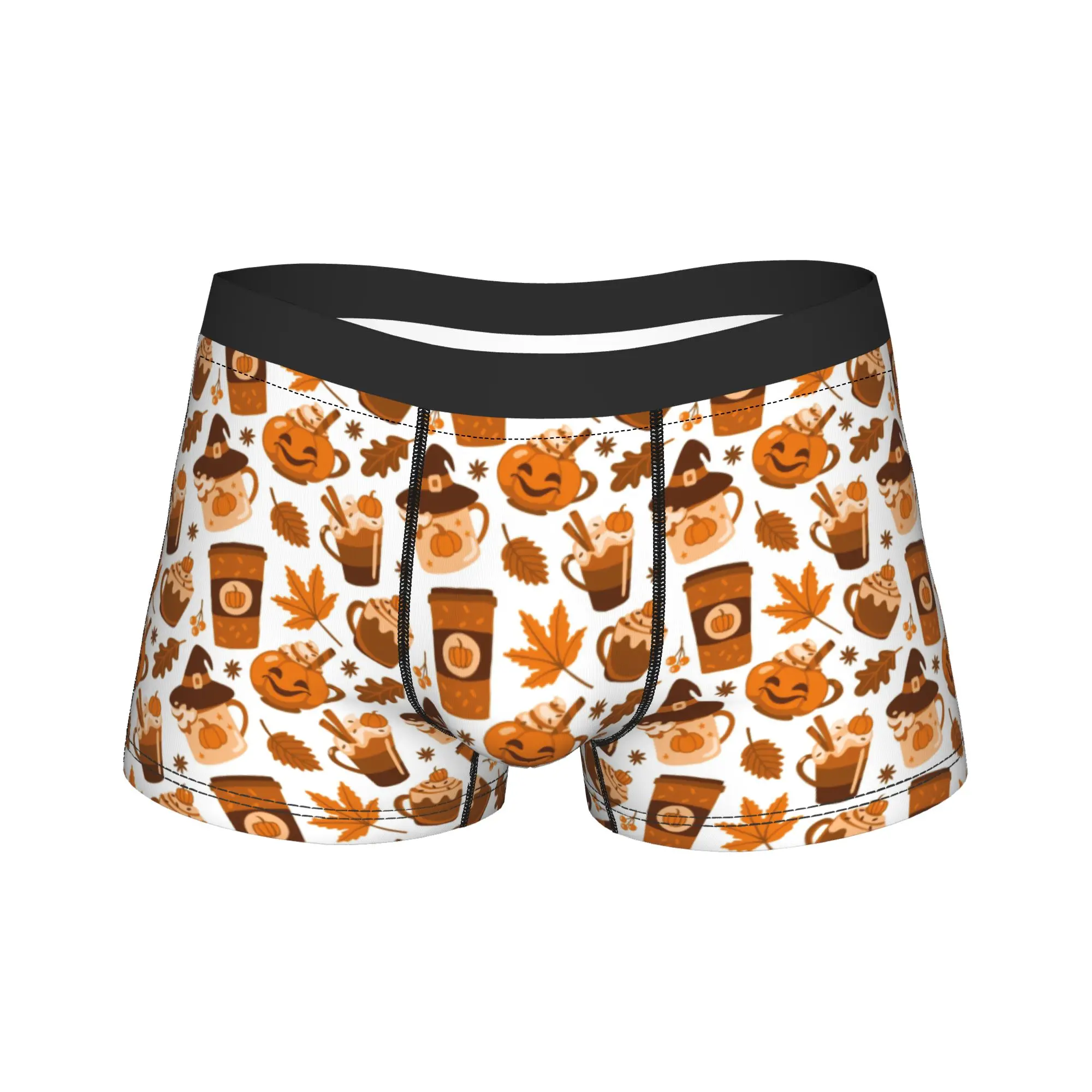 Men's Pumpkins Halloween Fall Leaves Long Underwear  Funny Boxer Briefs Shorts Panties Male Soft Underpants M-XXL