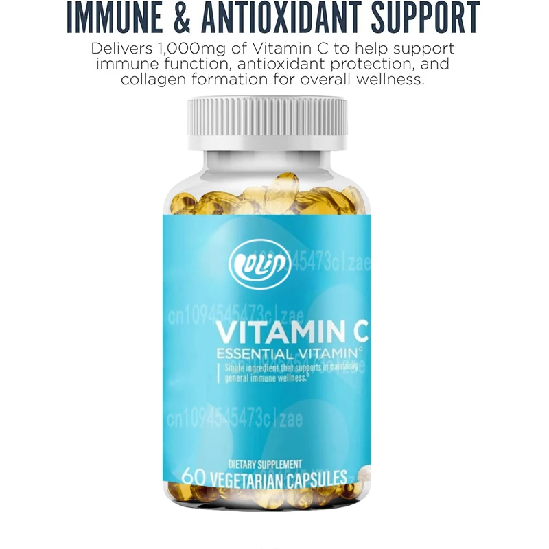 

Vitamin C Capsules, 1000mg Dietary Supplement for Antioxidant Health - No Fillers and Non GMOs -60 Vegetarian Capsules