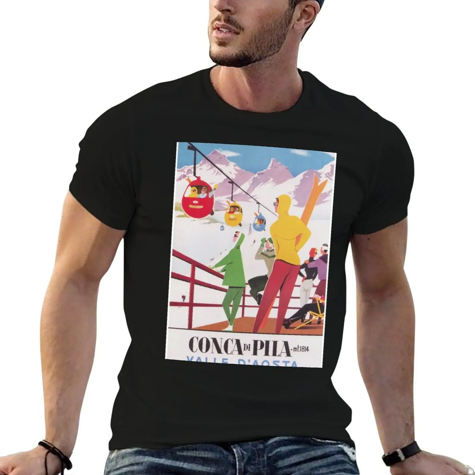 

Conca di Pila Italian Vintage Ski Poster T-Shirt cute tops cotton graphic tees anime tshirt cheap stuff outfits for men