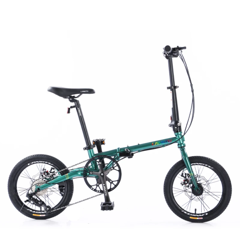 Folding Bike for Adults, Chromoly Steel Frame, 9 Speed, Vintage Style, Men and Women, 16 in, QR019