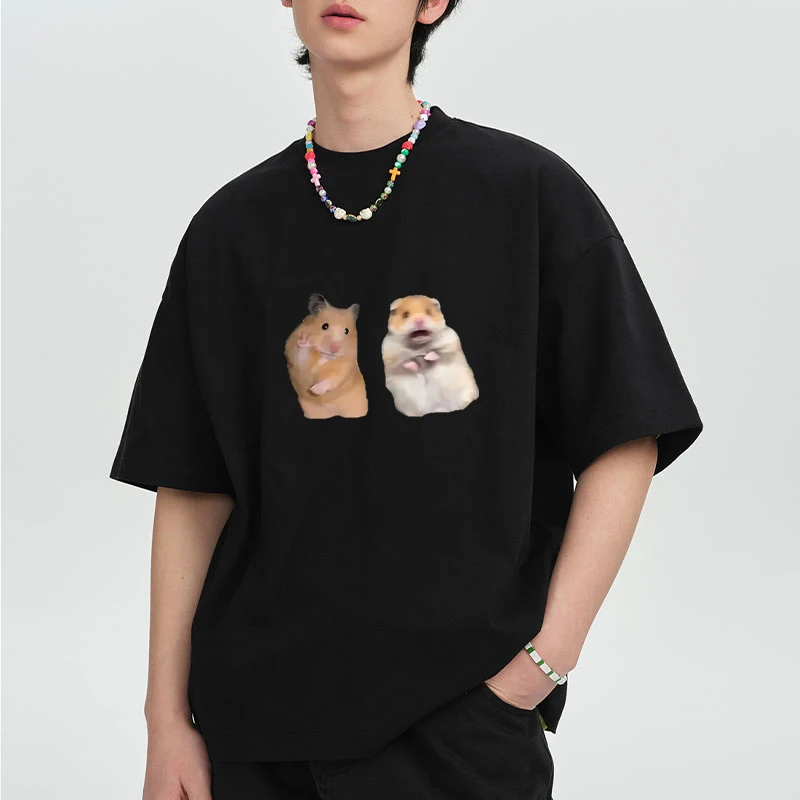 

Fashion Funny Peace Sign and Screaming Hamster printed short sleeve T-shirts Men Women Summer vintage Cute T shirt Cotton tops