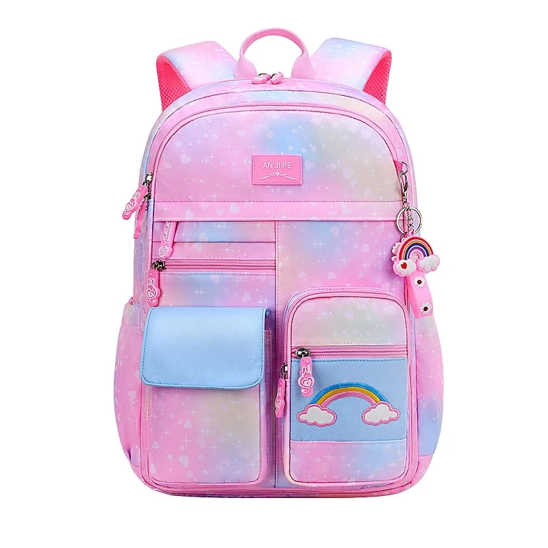 Mochila escolar de la serie arcoíris para niñas, morral escolar de princesa de colores, impermeable, 2023