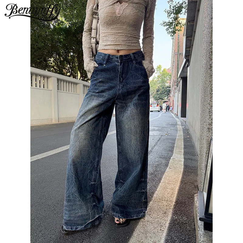 

Benuynffy American Vintage Y2k Baggy Wide Leg Jeans Women 2026 Spring New Harajuku 2000s Style Low Waist Female Denim Trousers