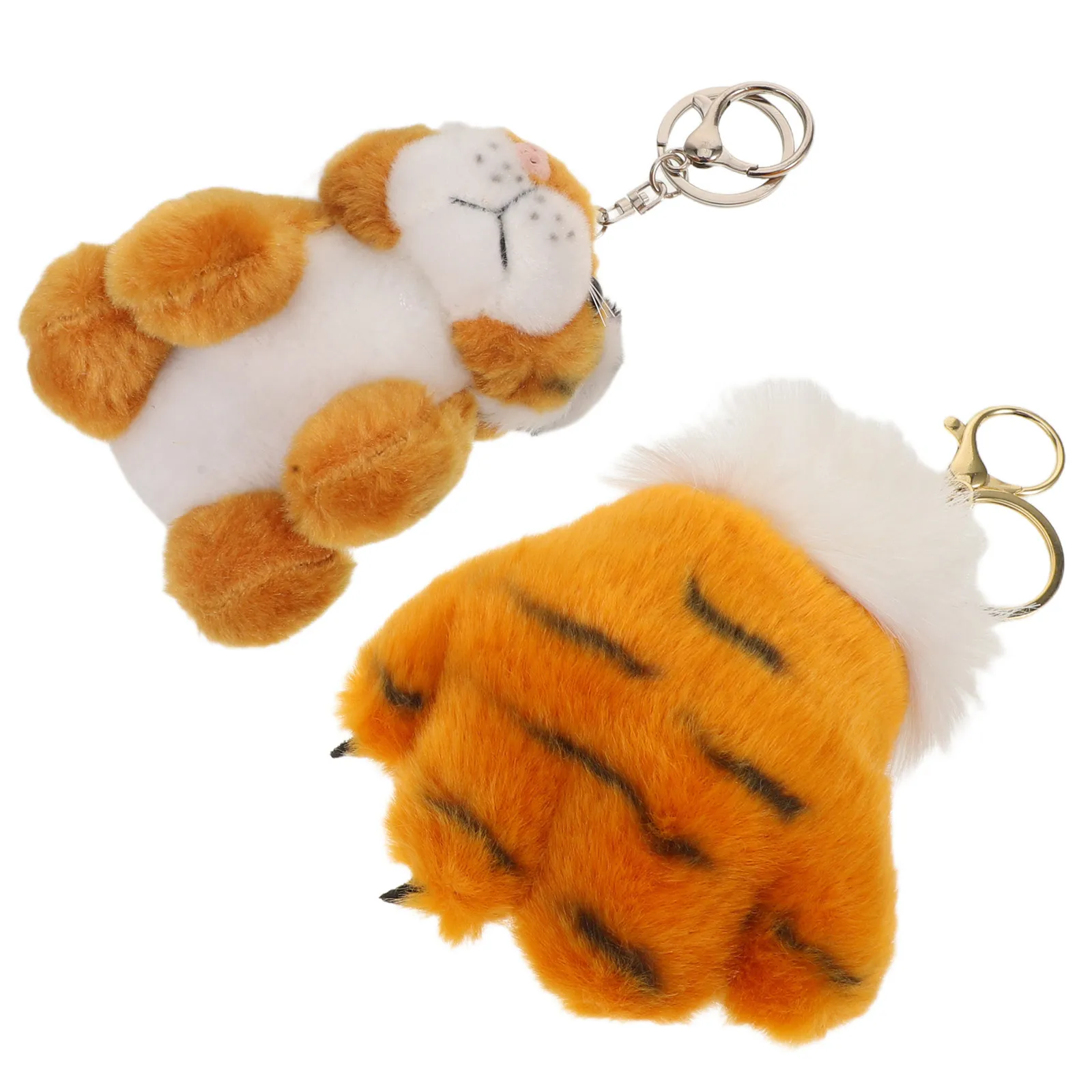 2Pcs Mini Tiger Keychain Soft Stuffed Animal Pendant Backpack Charm Cute Cartoon Kawaii Key Ring for Women Kids Party Favor Gift - view 2