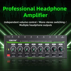 HA800S PRO 8 Channel Headphone Amplifier Audio Amp Ultra-Compact Stereo Audio Amplifier With Power Adapter for Music Mixer