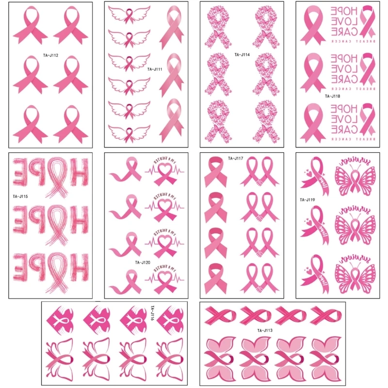 10 Sheets Breast Cancers Tattooed Sticker Temporary Ribbon Tattooed Decoration Drop Shipping