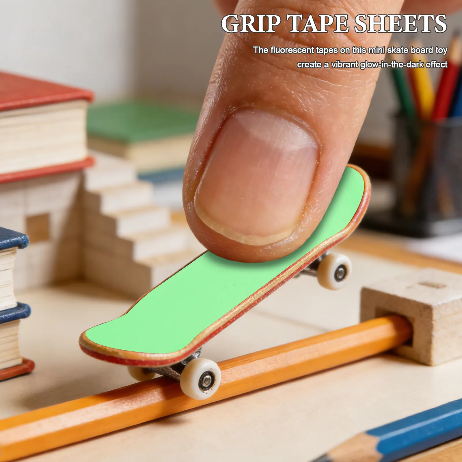 4Pcs Fingerboard Glow-in-The- Tape 38mm110mm Fluorescent Red Anti-Slip Mini Skateboard Replacement Stickers Finger