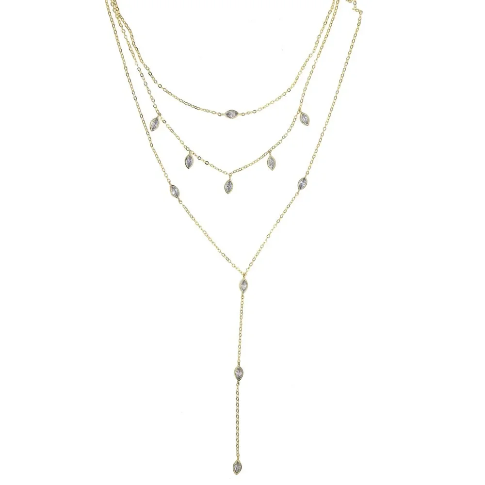 Fashion High-Quality Three-Layer Women's Necklace with Zircon Long Chain Inlaid with Water Drops Is a Luxury Jewelry Gift for