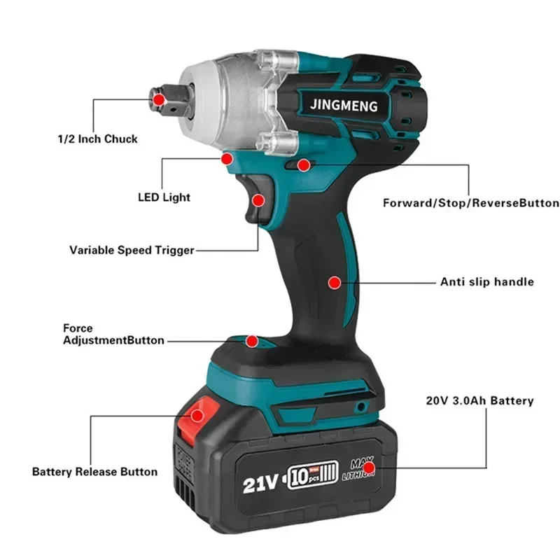 Cordless Electric Impact Wrench Brushless Electric Wrench Hand Drill Socket Power Tool For Makita 21V Battery