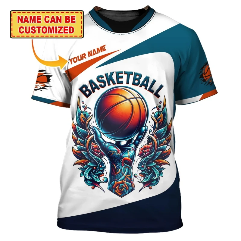 

All Over Print Basketball Graphic Custom T-shirt For Men Outdoor Sport Breathable Round Neck T Shirts Summer Fashion Trend Tee