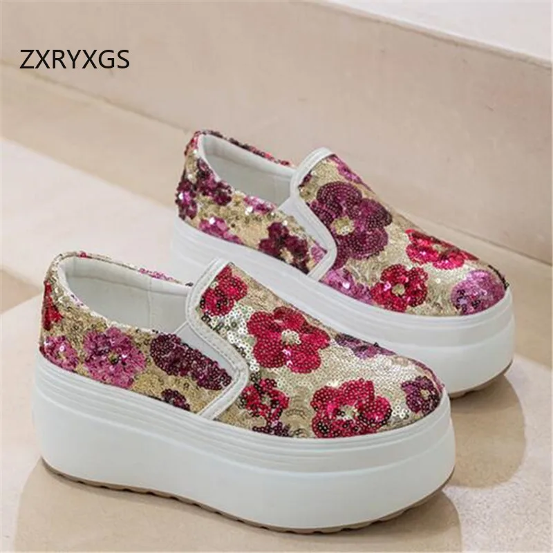 ZXRYXGS-zapatos de lentejuelas con flores para mujer, zapatillas deportivas informales, transpirables, con plataforma y realce, para primavera, 2024