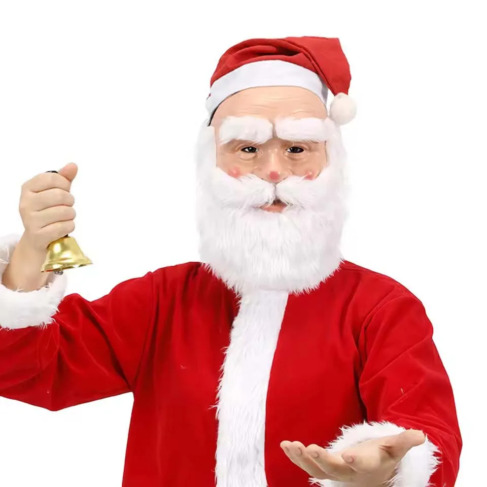 Merry Christmas Santa Claus Latex Mask Outdoor Ornamen Cute Santa Claus Costume Masquerade Wig Beard Dress up Xmas Party