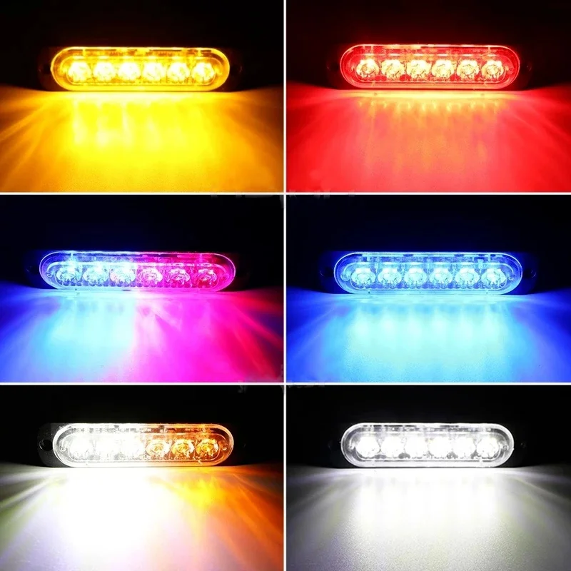 6 LED Truck Car Strobe Emergency Flashing Warning Light Yellow Red Blue Motor Truck Side High Bright Lights 18 Strobe Modes