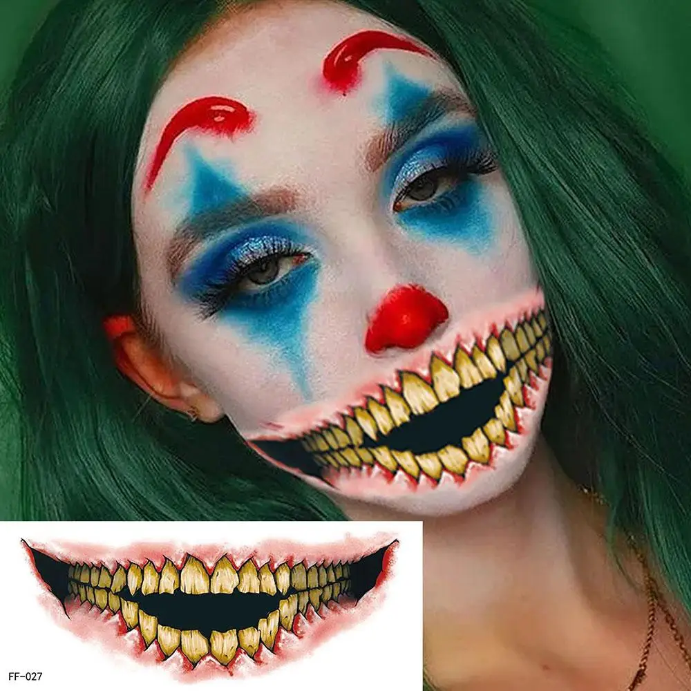 Halloween pvc tatuagem adesivos, 1 parte, horror, lábios, diy, boca grande, impermeável, engraçado, maquiagem, sorriso, lábio, ferramenta de beleza