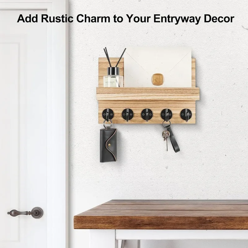 Nordic Style Wooden Entrance Key Holder Wall Mounted Coat Hook Hanger Room Home Decoration